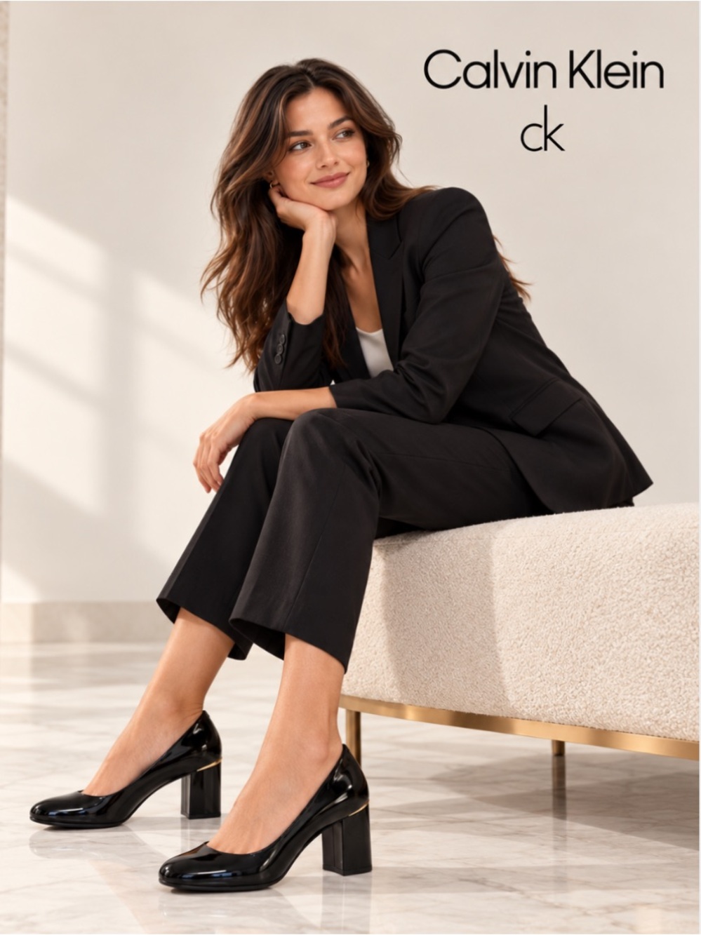 Calvin Klein Women's Cirilla Block Heel Pumps Black Patent NIB